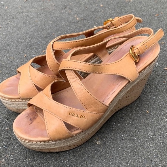 PRADA Light Brown Leather Wedge - Picture 1 of 5